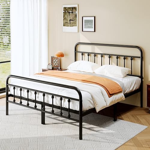 zunatu Queen Size Metal Bed Frame, Victorian Style Headboard and Footboard