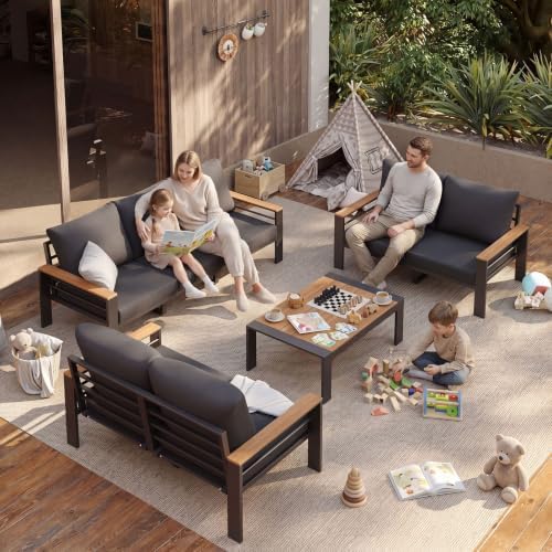 Aoxun Patio Furniture Set, Aluminum Outdoor Furniture with Oversized Seats