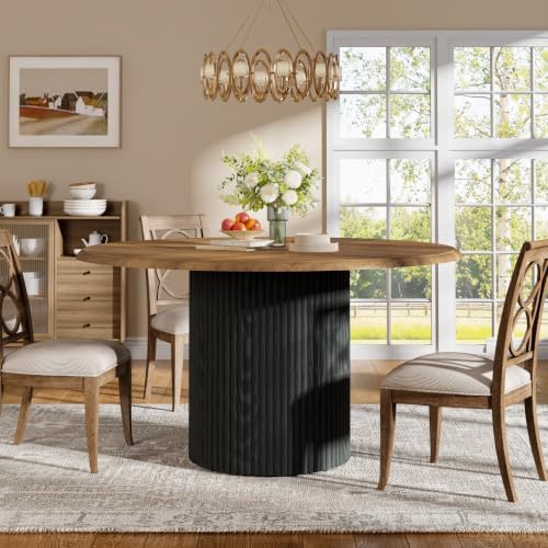Tribesigns 47" Round Dining Table for 4, Farmhouse Kitchen Table with Metal Base, Modern Small Dinner Table for Dining Room,Kitchen (Chairs Not Included)