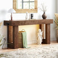 Unikito 63" Console Table with Sensor Light and Oulets, Rustic Oak