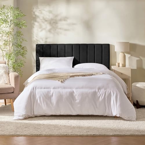 Nestl Upholstered Queen Headboard - Easy Assemble Channel Stitched Headboard Queen Size - Wall Mounted Headboards with 3D Soundproof Wall Panels Peel & Stick Floating Headboards, Black