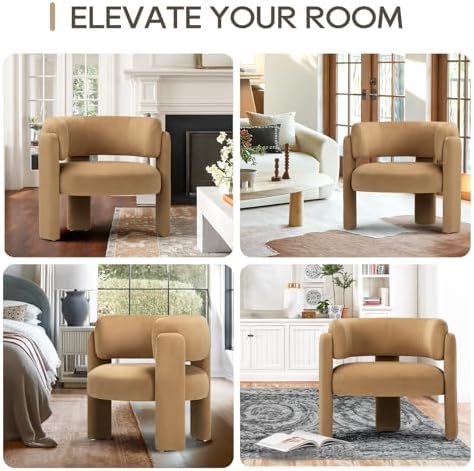 COLAMY Modern Velvet Accent Chairs Set of 2, Upholstered Barrel Chairs, Comfy Side Arm Chairs with 3 Legs for Living Room, Bedroom, Reading, Khaki