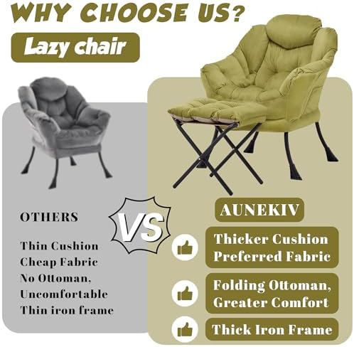 Lazy Chair with Ottoman, Comfy Reading Chair, Olive Green