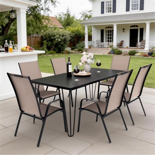 JEAREY Patio Dining Chairs Set of 6, Stackable Outdoor Chairs, Coffee