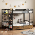 Full Over Full Metal Bunk Bed with Storage Station & Rolling Drawers