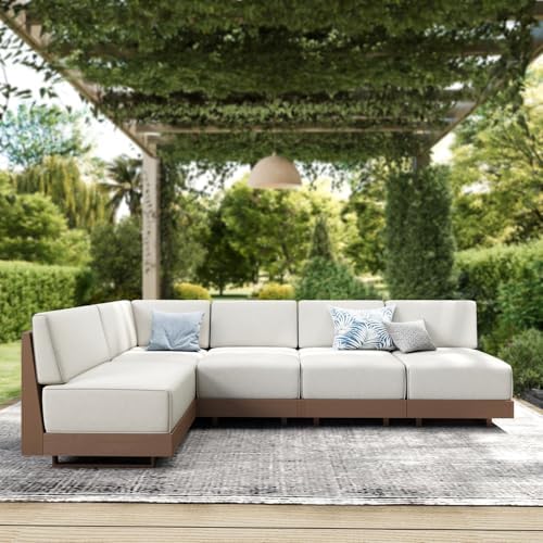 PHI VILLA 5 Piece Wicker Patio Sectional Furniture Set 8.7" Thick Cushions