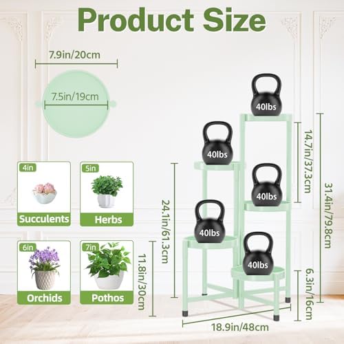 iDavosic.ly Plant Stand Indoor Outdoor, 5 Tier Metal Corner Shelf, Green