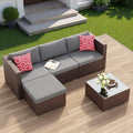 Aiho 5 Pieces Patio Furniture Set All-Weather Outdoor Wicker Sectional Patio Furniture with Cushion and Glass Table (Grey)