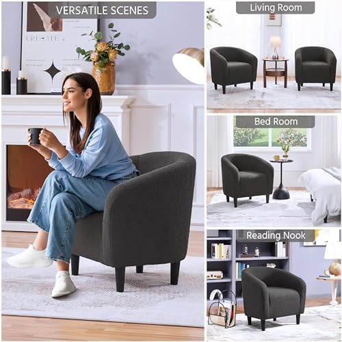 Yaheetech Compact Sherpa Accent Chairs Set of 2 for Small Spaces, Drak Gray