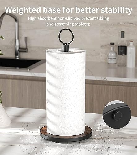 OROPY Paper Towel Holder Countertop, Heavy Duty Wood Base, Farmhouse Style