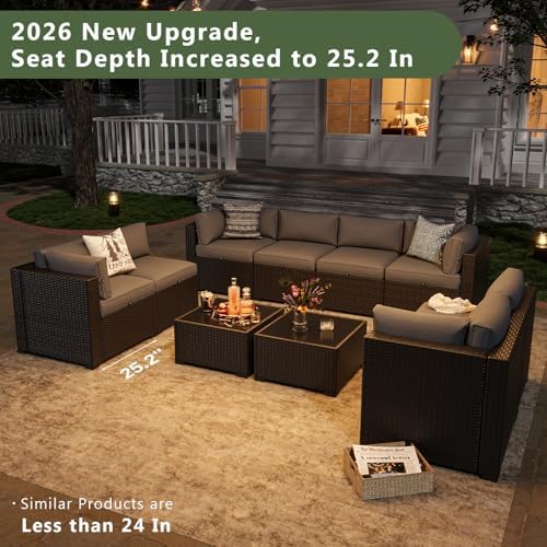 Aoxun 10 Piece Patio Furniture Set Wicker Rattan Patio Sectional Sofa Set Outdoor Seating Furniture with Thickened Cushion, Grey