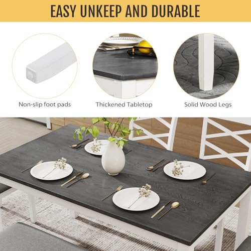 Zevemomo 6-Piece Solid Wood Dining Table Set, Grey & White