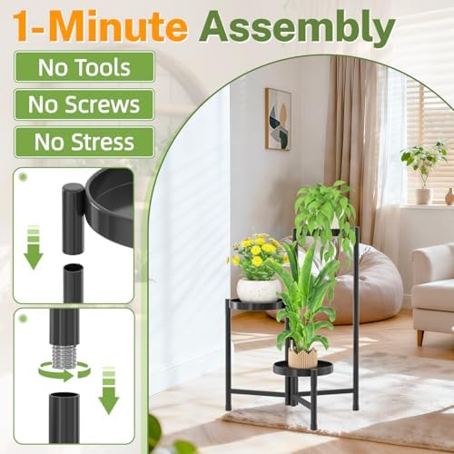 iDavosic.ly Plant Stand Indoor Outdoor, 3 Tier Metal Corner Shelf, Black