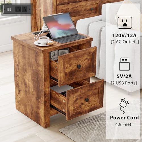 LUXOAK 4-Piece Farmhouse Bedroom Set with Dressers & Nightstands, Brown