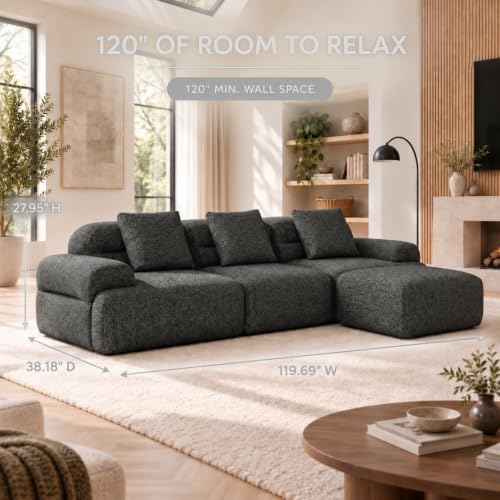 HUMMUH 120" Modular Sectional Sofa, Corduroy L Shaped Couch