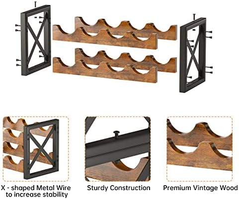 Homeiju 2-in-1 Wine Rack Countertop, Small Wine Rack Organizer Holder, Wooden Wine Rack Inserts for Cabinet, Stackable Wine Rack for Kitchen,Home Bar