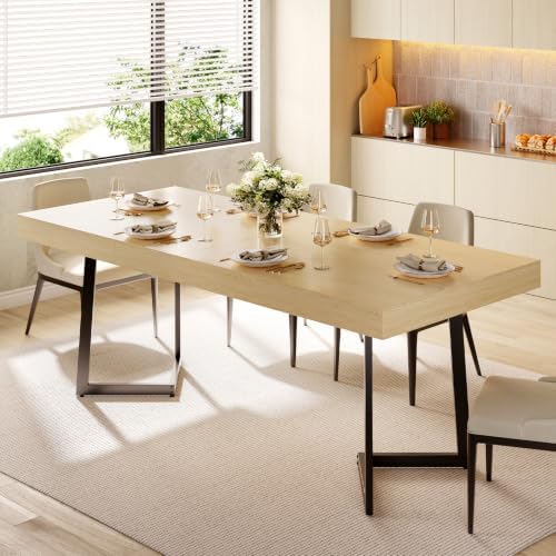 70.9" Rectangle Industrial Dining Table for 6-8, Metal Frame