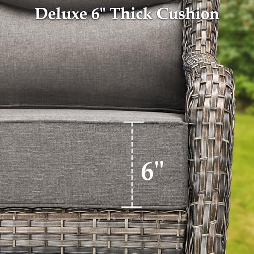 Luxury Outdoor Patio Furniture Set-Wicker High Backrest 3-Seat Patio Sofa with Comfy 6" Cushion, Rattan Couch with Deep Seat All-Weather Patio Conversation Set for Deck Backyard Garden(Grey/Grey)