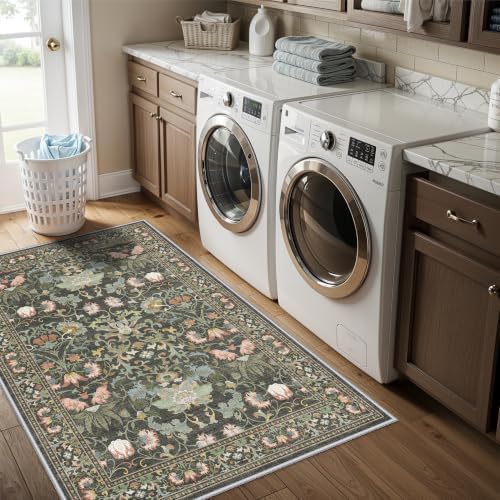 HY HAOYUNLAI Washable Floral 3x4 Entry Area Rug Living Room Non-Slip Carpet