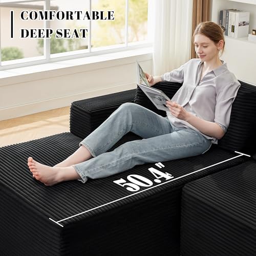 Mangodan 110” Boneless Couch, Cloud Sectional Sofa for Living Room, Black