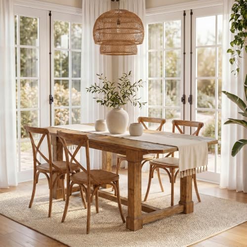 63" Solid Wood Dining Table, Rectangular Kitchen Table with Sturdy Legs, Rustic Wooden Dinner Tables for 4-6, Dining Room, Living Room, Light Brown