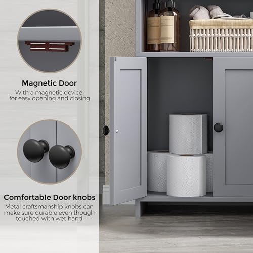 Homhedy Small Bathroom Storage Cabinet, Toilet Paper Storage Cabinet | Bathroom Floor Cabinet with Doors and Shelves, Bathroom Organizers for Small Spaces, 7.9" D x 14.6" W x 31" H, Gray