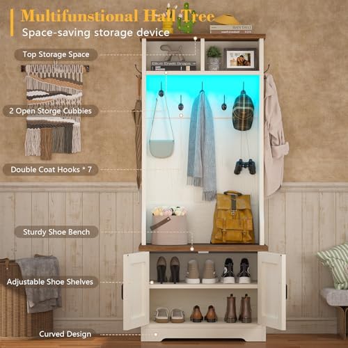 Small Hall Tree with Bench and Shoe Storage, Coat Rack with Shoe Bench