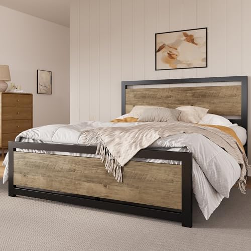 SHA CERLIN Heavy Duty Queen Size Bed Frame with Modern Headboard, Brown