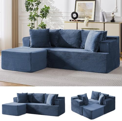 Korser Boneless Couches for Living Room, Cloud Couch Sectional with Ottoman, L-Shaped Sofa with Fluffy Comfy Corduroy Deep Seat, Bedroom, Apartment, No Assembly Required