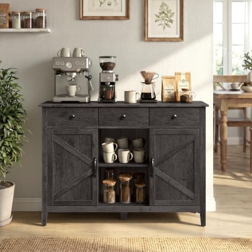 VASAGLE Buffet Cabinet, Coffee Bar with 3 Drawers, Adjustable Shelf