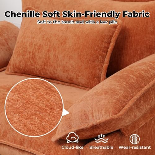 Oversized Accent Chair for Living Room,44" Chenille Upholstered Armchair with Extra Thicked,Modern Cloud Sofa Chair,Comfy Reading Chair Side Chair for Bedroom Apartment Terracotta Orange