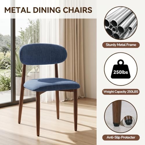 UVV Dining Chairs Set of 2, Metal Kitchen Chairs with Modern Fabric Upholstered for Dining Room, Navy Blue