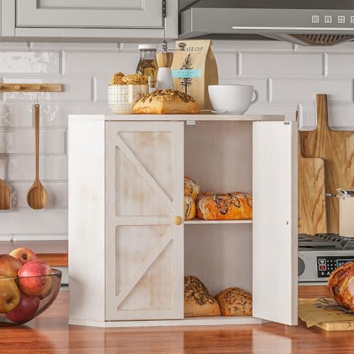 Trironsun Corner Bread Box for Kitchen Counter Double Layer Bamboo Bread Storage Container Large Capacity Bread Storage Bin Farmhouse Breadbox Organizer