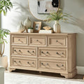 T4TREAM Farmhouse 7 Drawers Dresser for Bedroom, 54" Wide Wood Rustic Chest of Drawers with Natural Texture, Vintage Design, Storage Dressers Organizer for Bedroom, Living Room, Hallway, Natural Oak