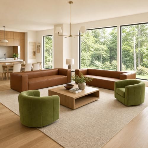 4-Piece Living Room Set, 2 Leather Sofas + 2 Swivel Chairs