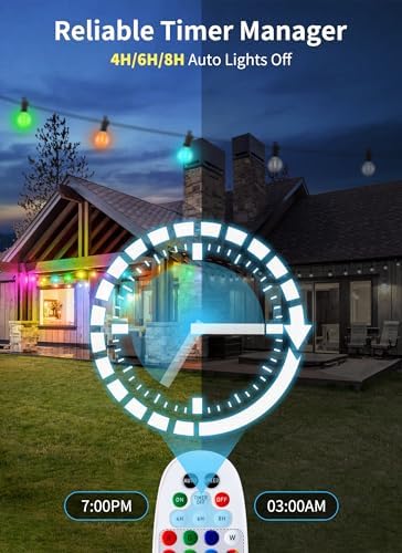 Brightown Outdoor String Lights 58 Feet G40 LED Patio Lights, RGB, Remote