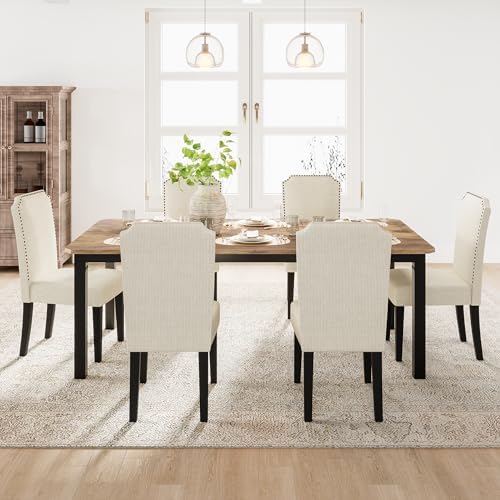 Garvee 70.8″ Dining Table for 6-8 People, Large Industrial Dinner Kitchen Tables with Sturdy Metal Frame, Multi-Use for Dining Room, Living Room, Office Desk, Brown (Only Table)
