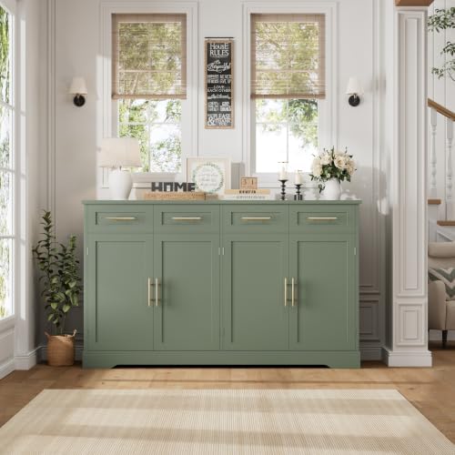 HOSTACK Sideboard Buffet Cabinet with Storage, Kitchen Cabinet, Green/Gold