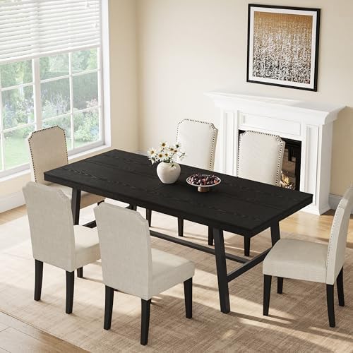 GarveeHome Industrial Dining Table for 6-8 People, 78.7" Long Large Kitchen Table with Sturdy Metal Frame, Rectangular Counter for Dinner, Kitchen, Dining Room (Black, 79" Non-extendable)