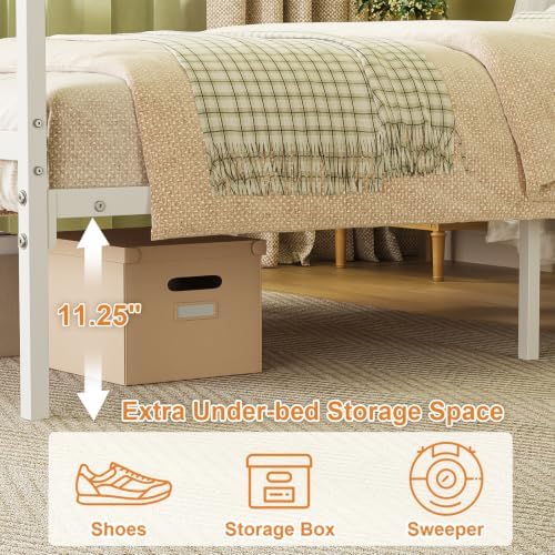 Twin Canopy Bed Frame with Storage Headboard Minimalist Style 4 Posters Bed