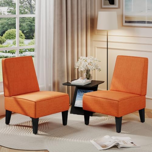 Armless Accent Chairs Set of 2, Orange Linen Slipper Chairs