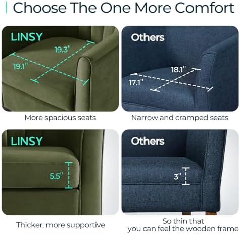 LINSY Accent Chair with Ottoman, Modern Barrel Chair Small Armchair Reading Chair with Footrest, Comfy Round Arms Chair for Living Room Bedroom Reading Room, Velvet, Olive Green