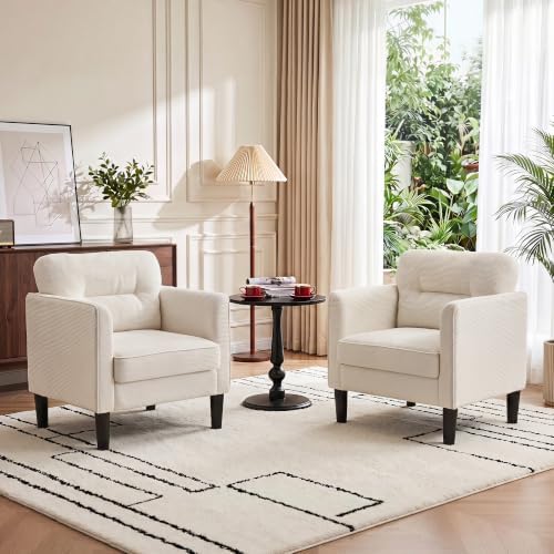Kromax Accent Chair for Living Room Set of 2, Comfy Reading Armchair, White