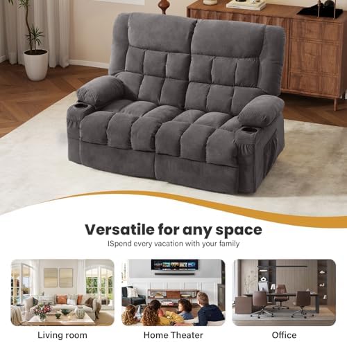 BOSMILLER Recliner Loveseat with Cup Holders for Living Room, 2 Seat Manual Loveseat Recliner with Side Pocket