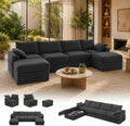 142" Upgraded Boneless Couch with Storage, Modular Sectional Couches for Living Room, Oversized Deep Seat 6-Seat U Shaped Cloud Sofa with Ottoman & Pillows,Corduroy,No Assembly (Gray)
