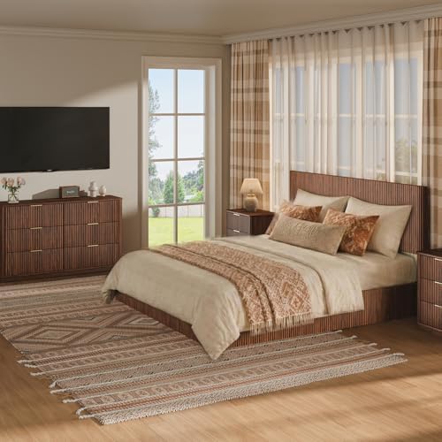 VMU Fluted King Size Platform Bed Frame with Lift up Storage