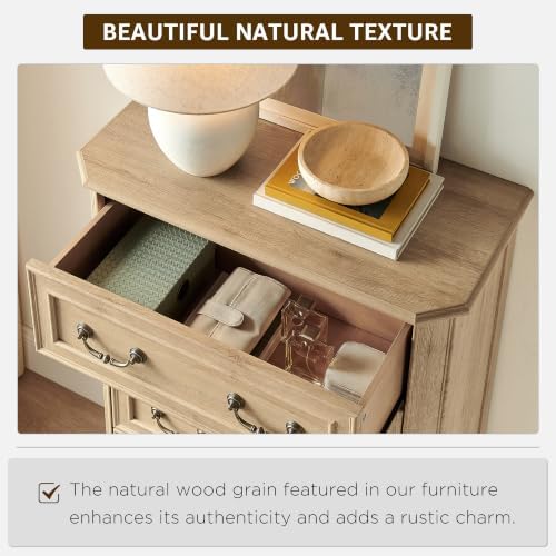 T4TREAM Farmhouse 5 Drawers Dresser for Bedroom, 48" Tall Wood Rustic Chest of Drawers with Natural Texture, Vintage Design, Storage Dressers Organizer for Bedroom, Living Room, Hallway, Natural Oak