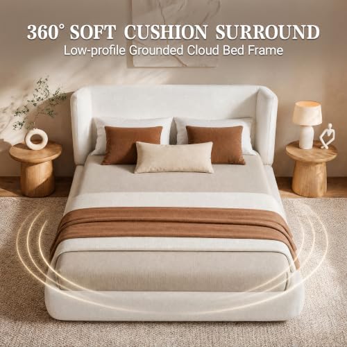 DNYN Queen Cloud Bed Frame with Wingback Headboard and 360° Foam Surround