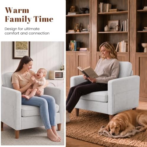 Accent Chair Set of 2, Living Room Chairs, Chenille Reading Armchair