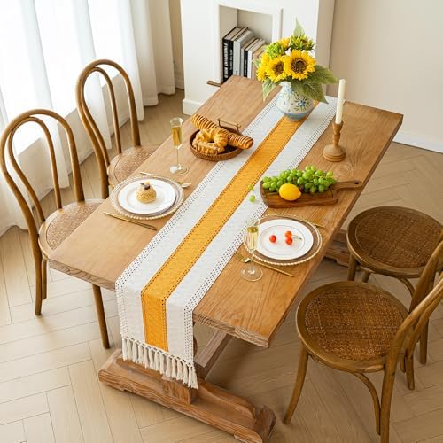 FEXIA Farmhouse Table Runner for Home Decor 12x72 Yellow Fall Home Decor